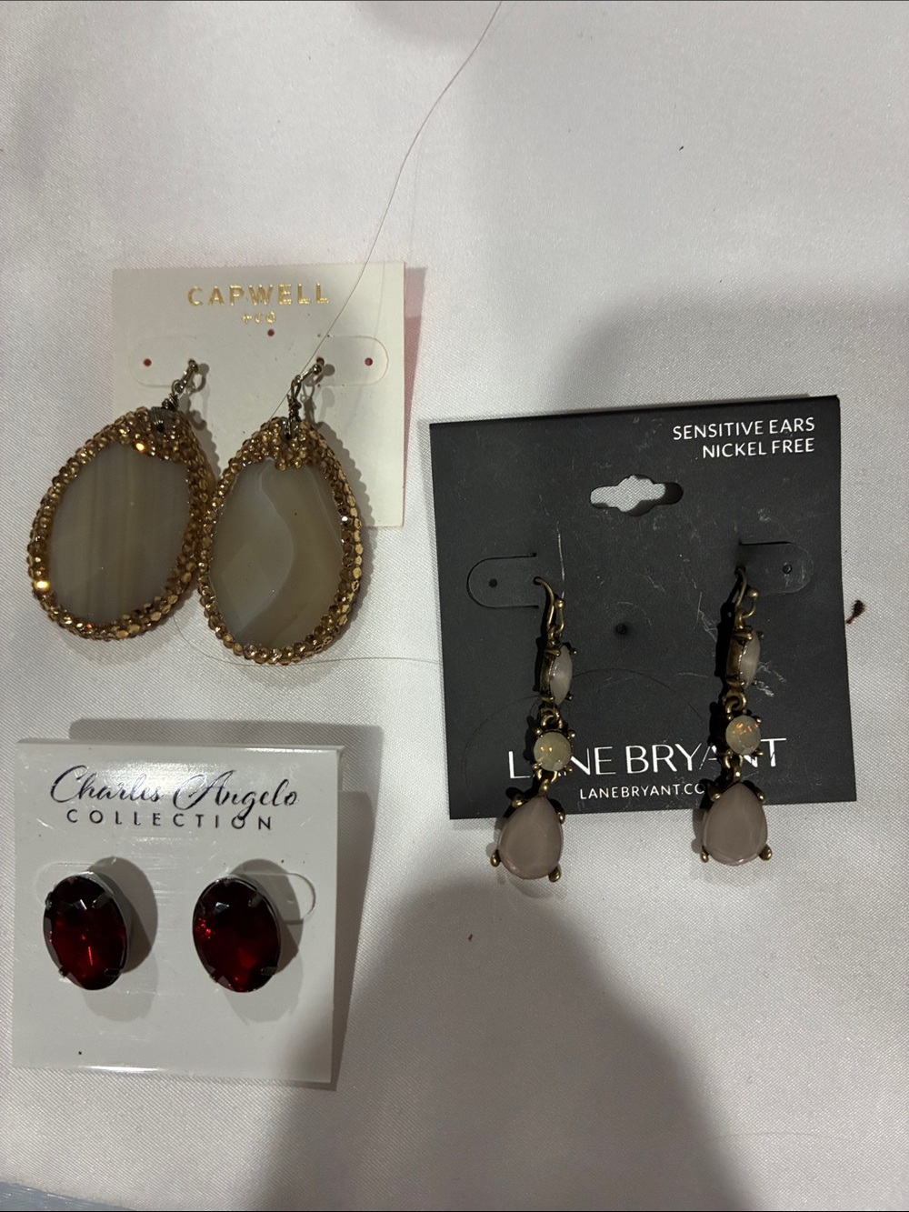 SO Gold-Trim Taupe Drop Earrings